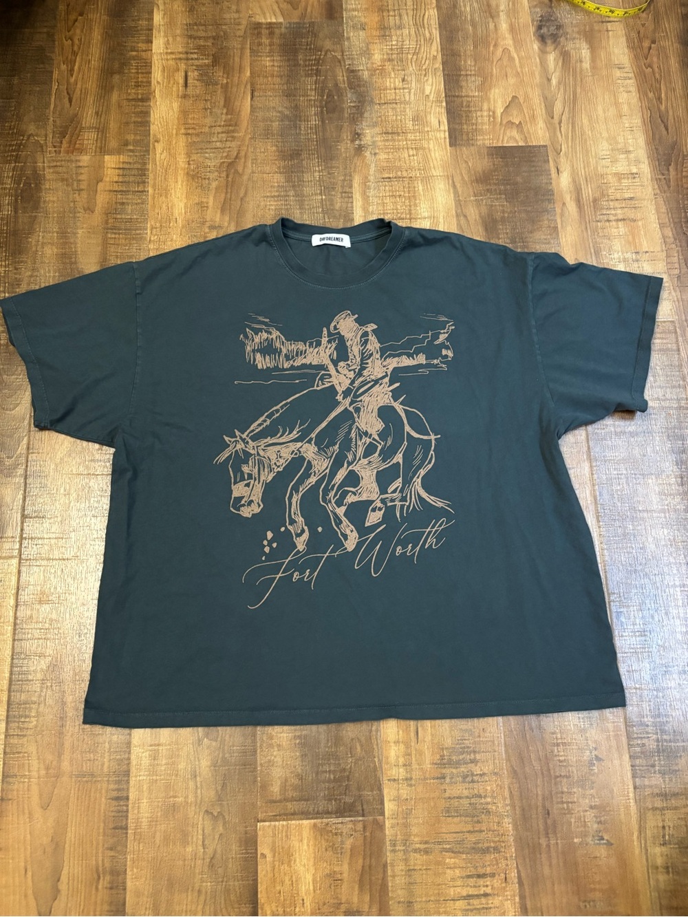 Daydreamer Fort Worth Cowboy Rodeo Horse Oversized Tee One Size Gray T Shirt